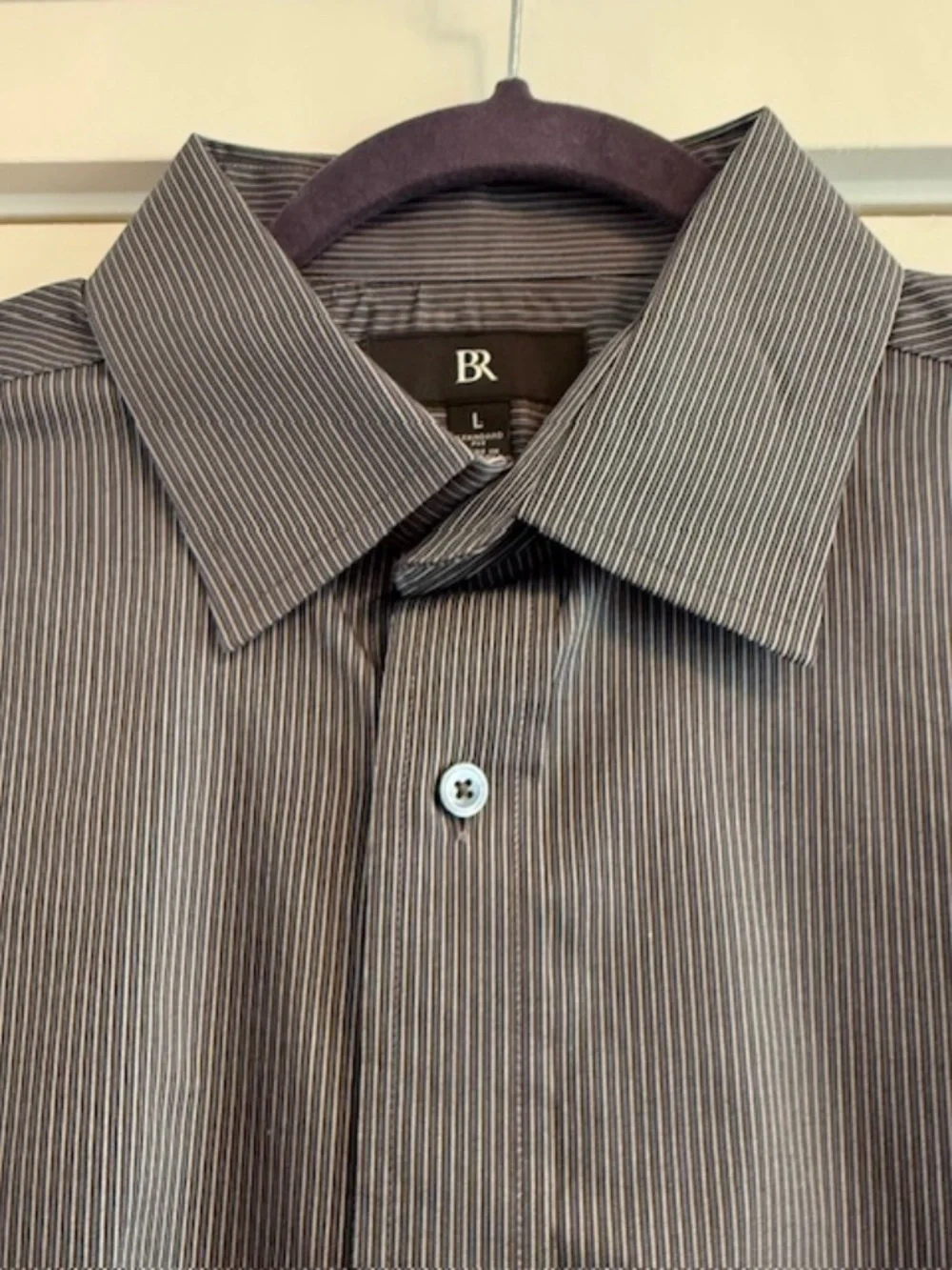 Banana Republic Men Large Standard Fit Cotton Dark Gray & White Check Shirt EUC